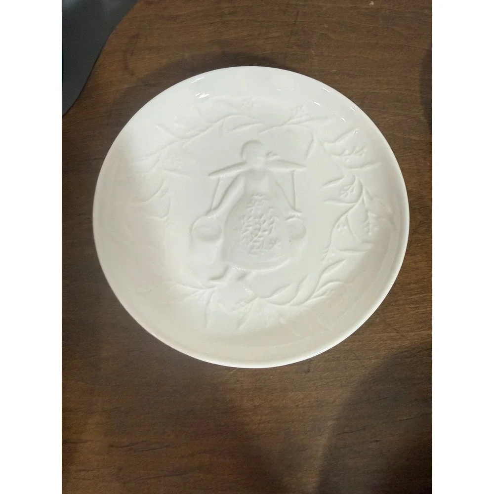 West Elm 12‎ Days of Christmas White Ceramic Dessert Appetizer Plates Embossed